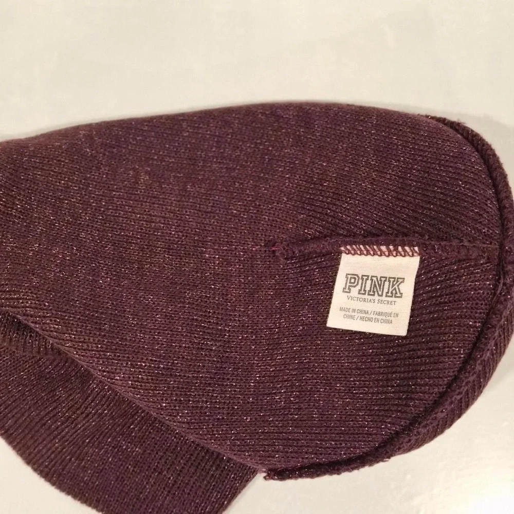 Victoria's Secret PINK Burgundy Maroon Metallic Shimmer Knit Cuffed Beanie Hat